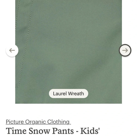 Picture Organic Clothing Kids’ Size 10 Time Snow Pants Green Laurel Wreath NWT - Picture 9 of 10